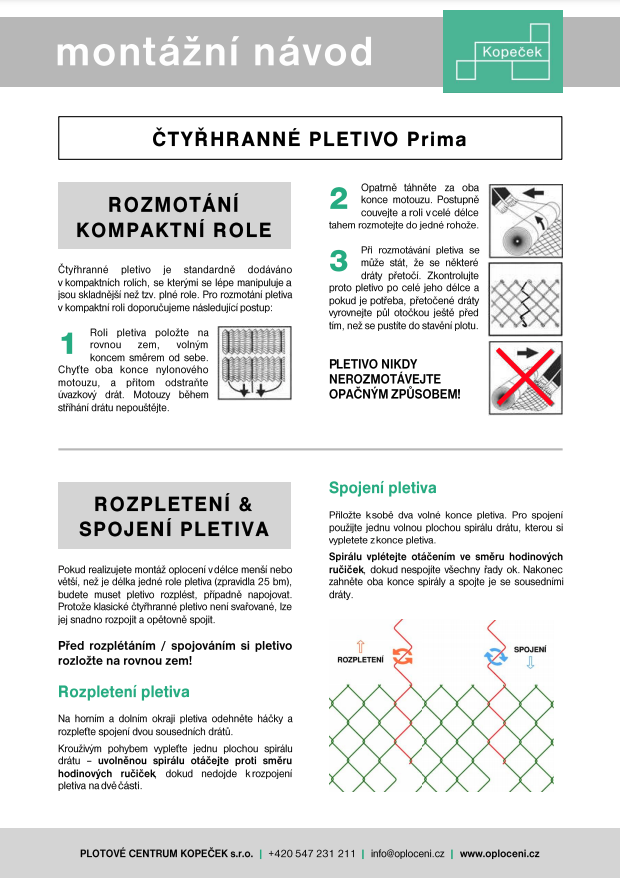 rozmotání, rozpletení a spojení pletiva Prima