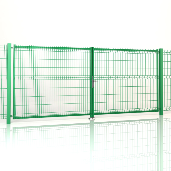Dvoukřídlá brána BRAVO 3D poplastovaná 3000/1530 mm | zelená RAL 6005 | výplň svařovaný 3D panel | drát 5,0 mm