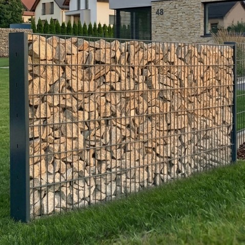 GABION SET 2D 1830mm | 2x plotový panel 2D 1830mm RAL 7016 + 2x gabion ohýbaný sloupek 2440mm RAL 7016 + 12x fixátor sítí RAL 7016 | BEZ KAMENÍ!